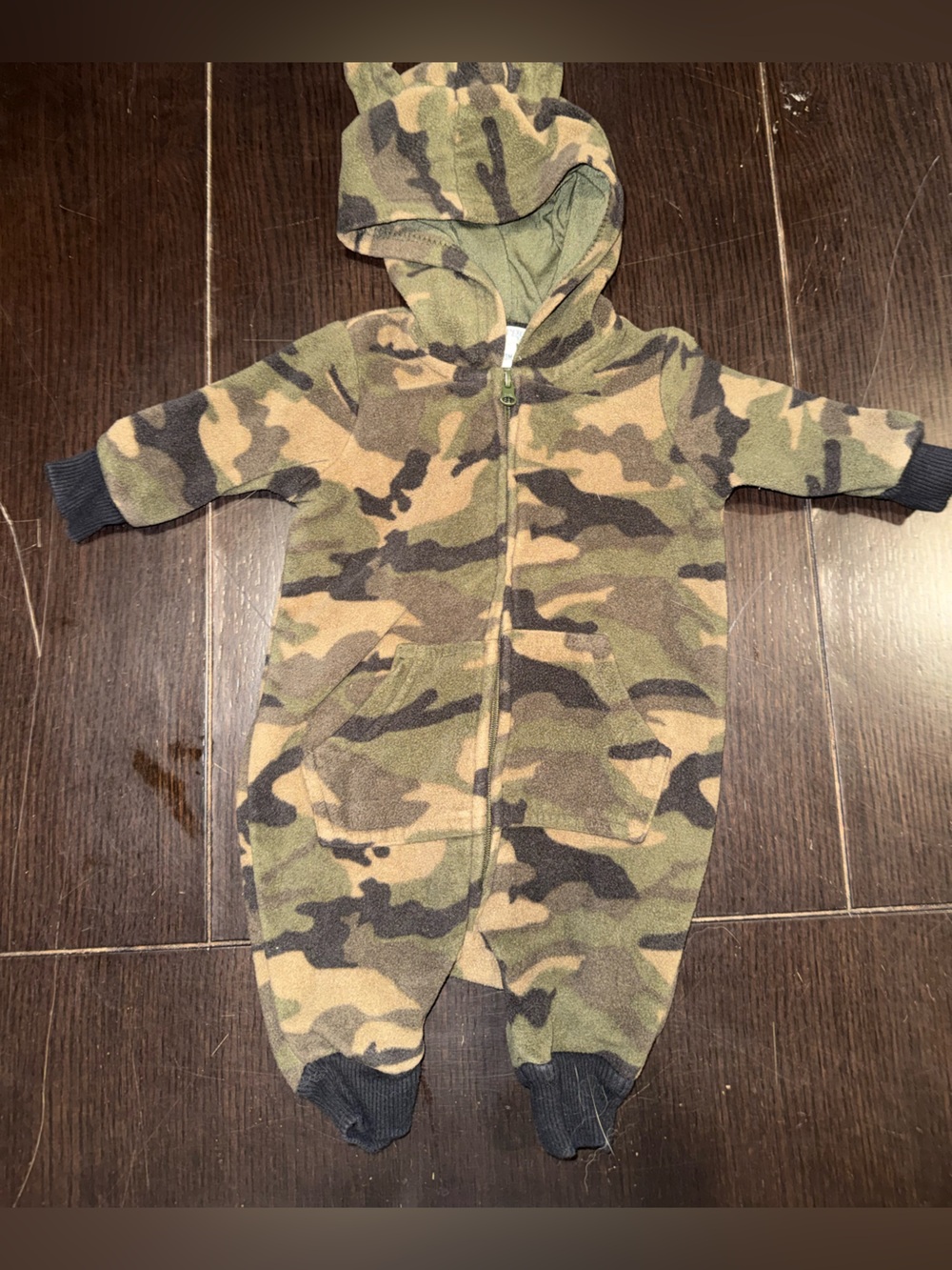 George Toddler Camo Zip-Up Hooded Fleece One-Piece - Green/Brown